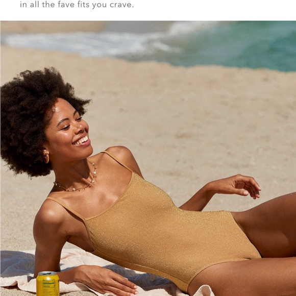 AERIE LARGE LONG FULL COVERAGE SPARKLE Gold One-Piece Swimsuit NWT! - Picture 1 of 7